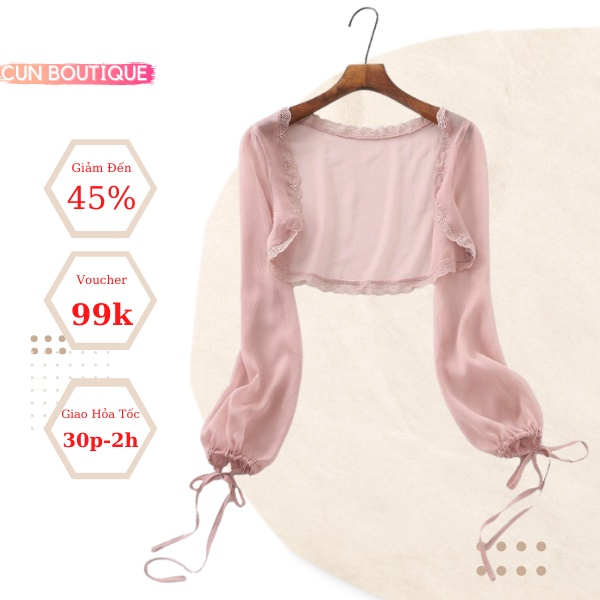Áo Khoác Croptop Mỏng Viền Ren (CUN030 )Cho Nữ Xinh Xắn Chất Mềm Mịn Mát