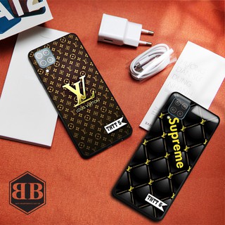 Ốp lưng kính cường lực Samsung Galaxy A12 hình thương hiệu thời trang