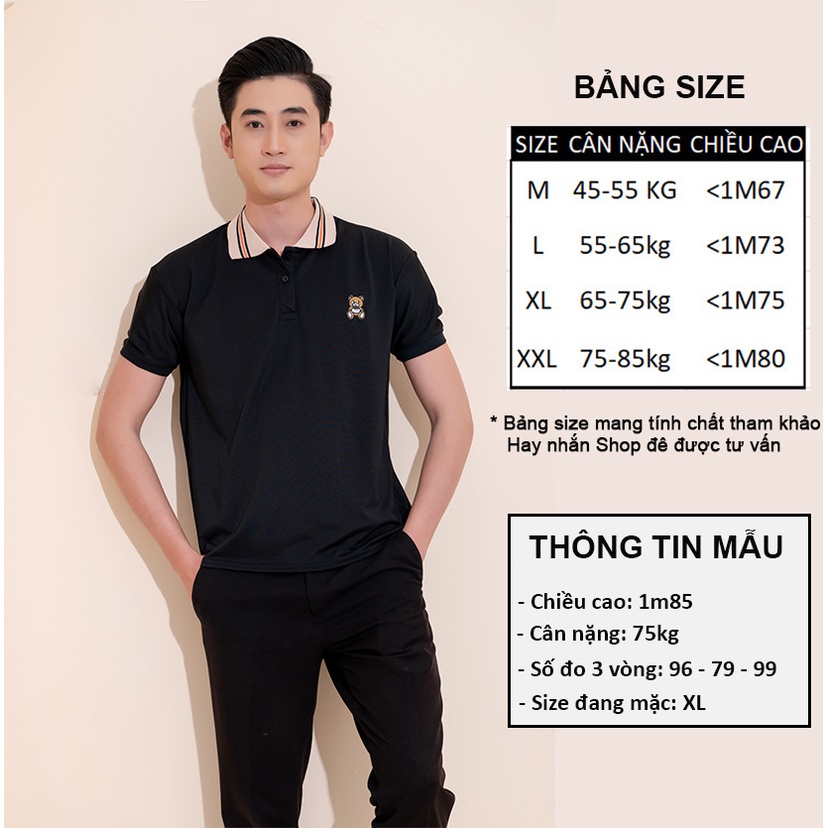 [Mã LTBAUAB13 giảm 7% đơn 99K] Áo polo nam Azila thêu hình gấu hai màu đen trắng chất liệu thun cotton cao cấp