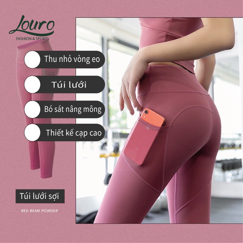 Quần tập Gym, Yoga nữ dài có túi Louro QL12, kiểu quần tập legging nâng mông, cạp cao co giãn 4 chiều, thoáng mát