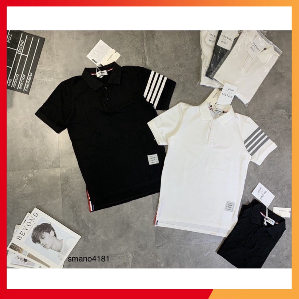Áo Polo unisex 4 vạch tay thời thượng vải cá sấu cotton phong thái trẻ trung cực sịn sò