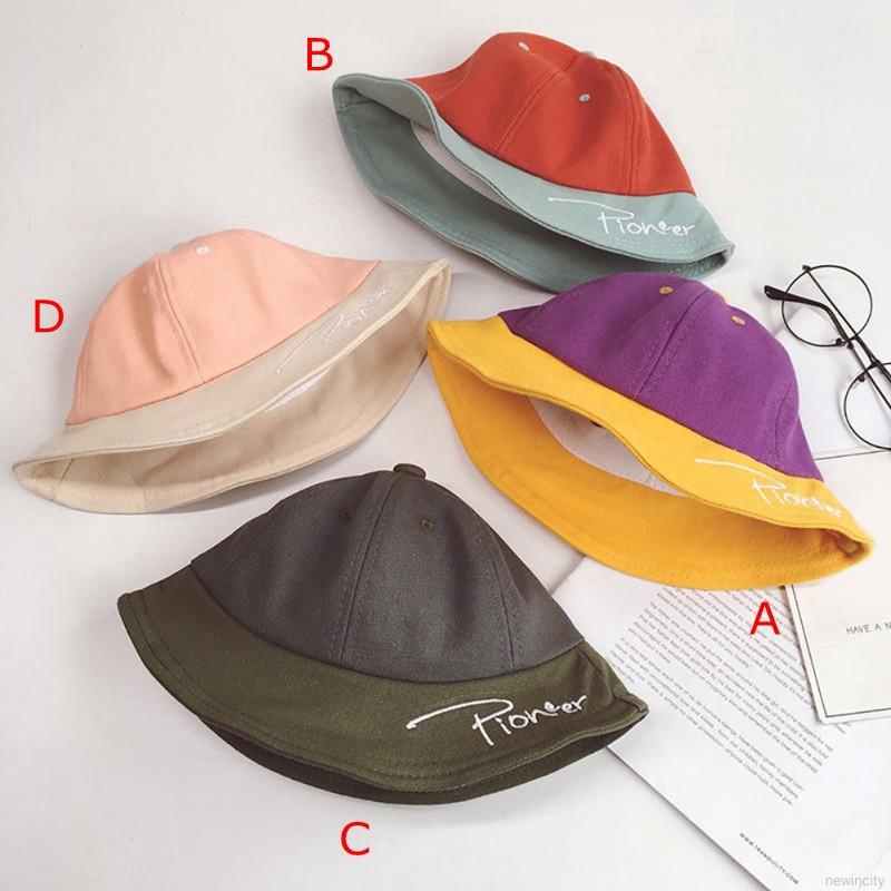Nón bucket thêu chữ phong cách Hàn Quốc thời trang dành cho bé