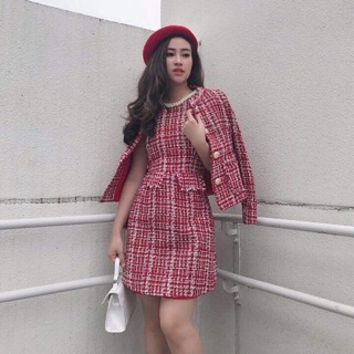 Set váy dạ tweed hàng QC thiết kế