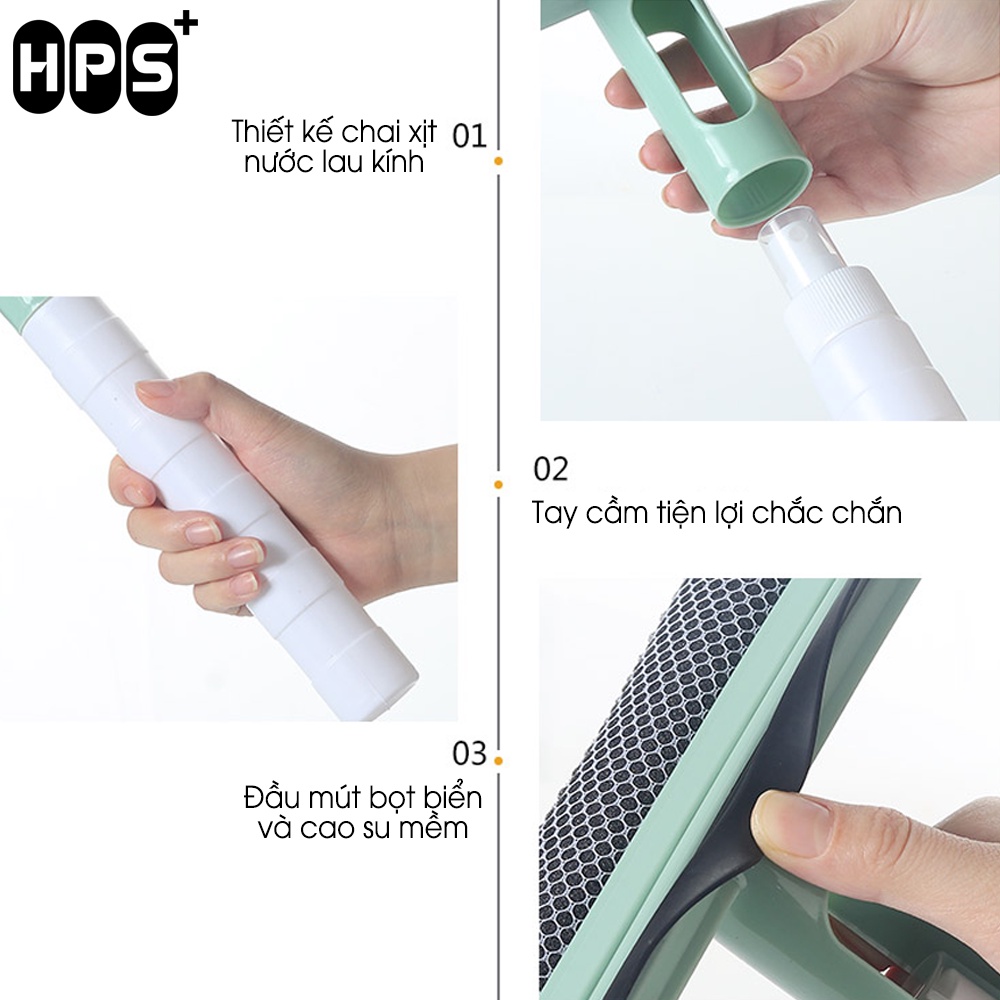 Cây lau kính thông minh kèm gạt nước tích hợp bình xịt dung dịch làm sáng bóng sạch sẽ