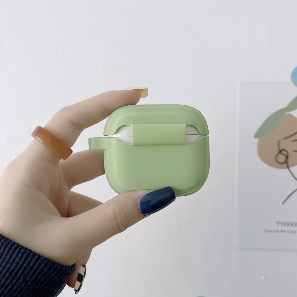 Vỏ bảo vệ hộp sạc tai nghe SPRISE thích hợp cho Airpods 2 Pro 3 bằng silica gel mềm màu matcha dễ thương