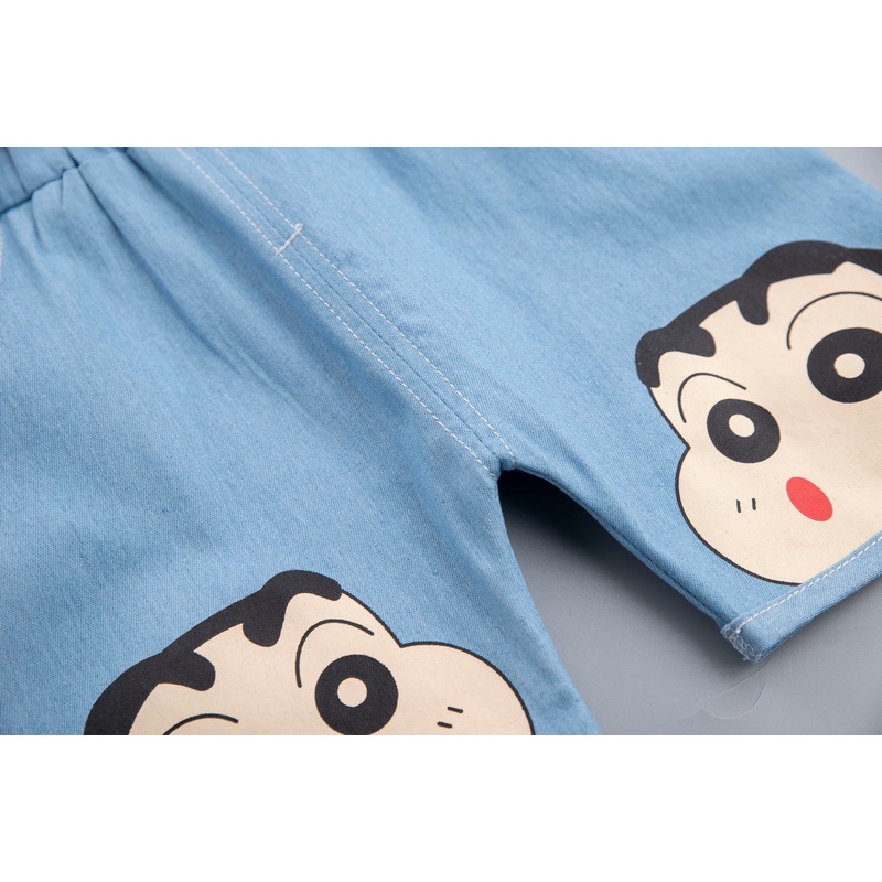 Bộ 2 món áo thun cotton tay ngắn in họa tiết hoạt hình cậu bé Shin dễ thương kèm quần cho bé trai 0-5 tuổi