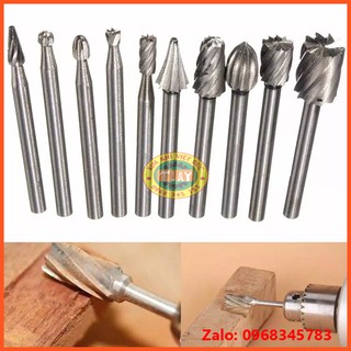 Bộ 10 mũi khắc, mài, làm lũa HSS cao cấp trục 3mm