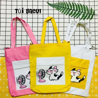 Xinh lung linh Túi vải Tote mèo con hóng quạt