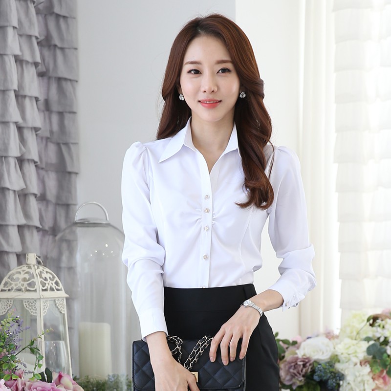 Áo sơ mi nữ công sở thiết kế cách điệu nhùn ở ngực Sm44