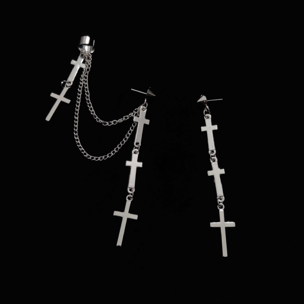 13031Cross chain ear bone clip cool temperament ins net red same earrings