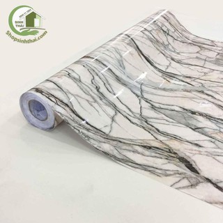 Giấy dán tường giả đá hoa cương màu kem sọc đen - [ 50cm x khổ 1,2m ] - có sẵn keo