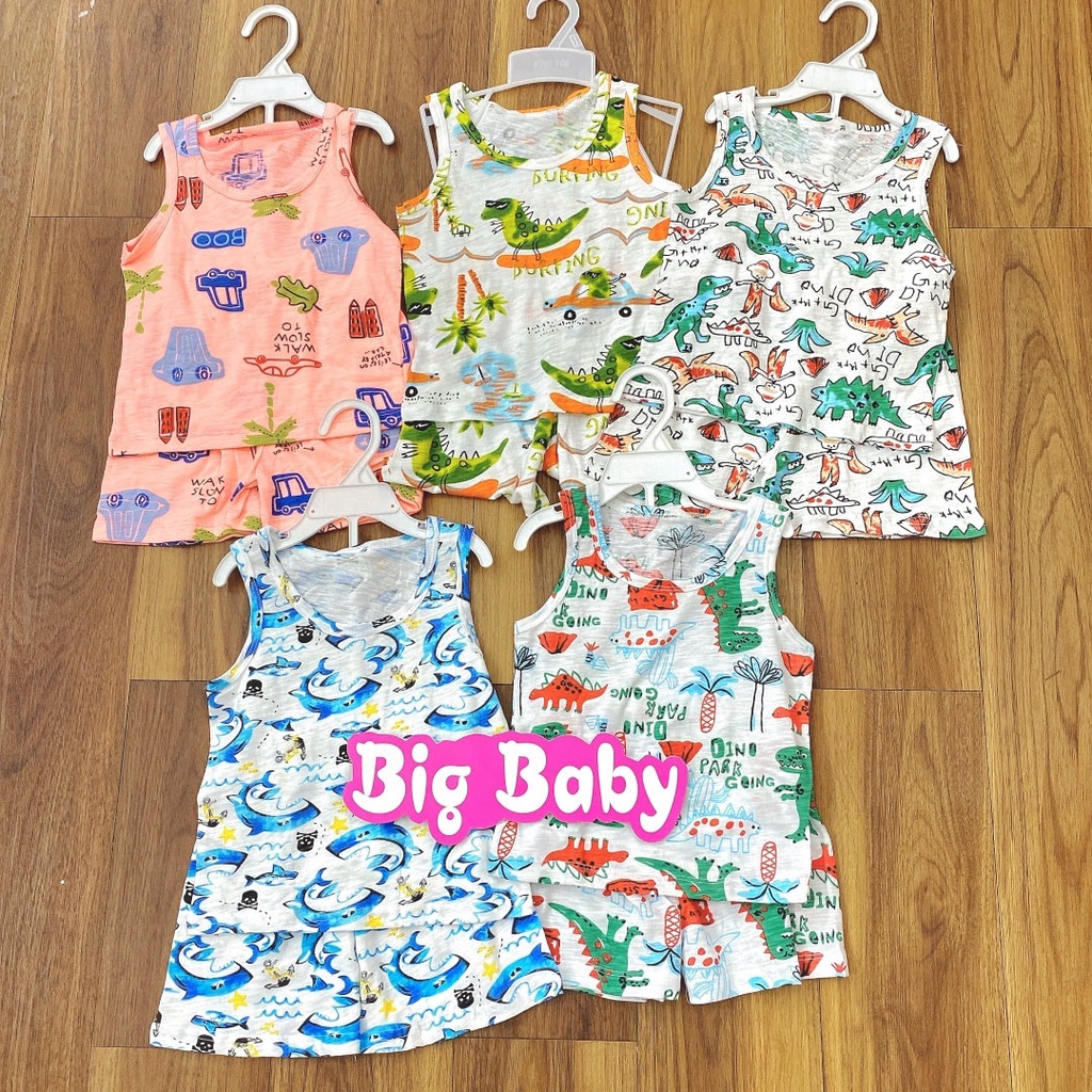 Bộ sát nách Bigbaby, bộ sát nách sợi tre xuất hàn 100% cotton seesoo mỏng mát cho bé 11-32KG