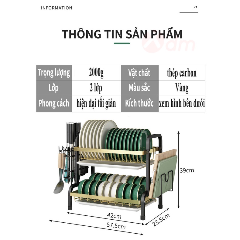 Kệ Úp Chén - Giá Úp Bát 2 Tầng , giá để đồ nhà bếp đa năng sơn tĩnh điện cao cấp có khay hứng nước,XQY67
