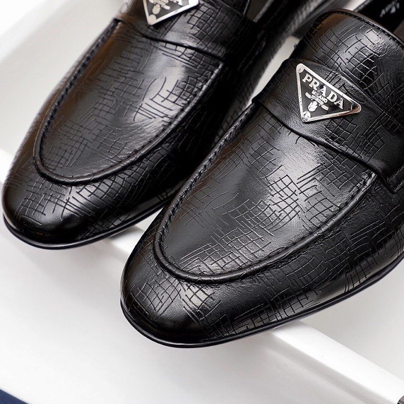 Giày tây lười công sở da thật logo thương hiệu Prada cao cấp cho nam