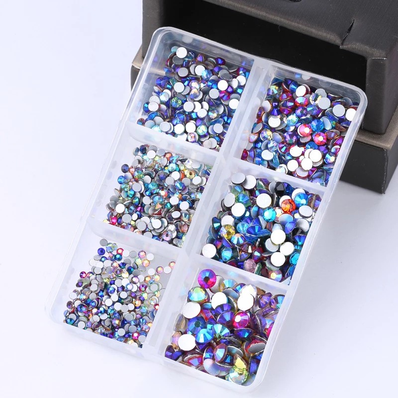Hộp 1560 Hạt Kim Cương Giả Mặt Kính Đáy Phẳng Nhiều Kích Cỡ Đính Móng Tay Trang Trí DIY