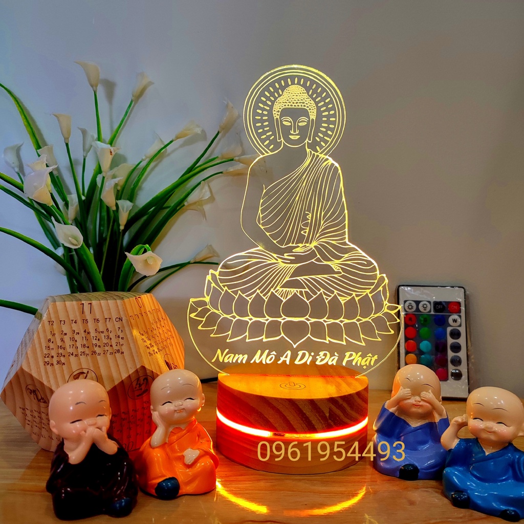 Đèn để bàn Phật giáo cầu may mắn, đèn 3D decor trang trí phòng