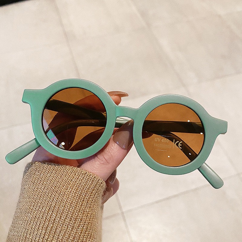 Kính mát tròn màu trơn chống tia UV400 thời trang cho bé