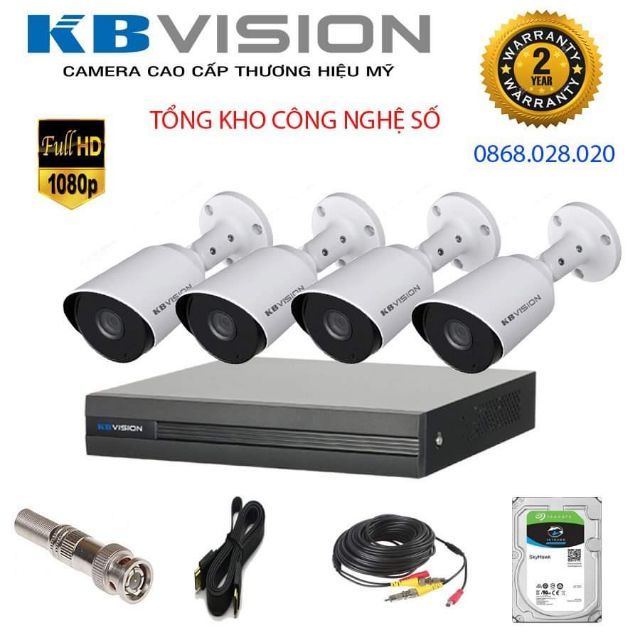 [KHUYẾN MÃI CỰC KHỦNG] Trọn Bộ 4 Mắt Camera 2.0M Full HD KBVISION +HDD 500G + 80 Mét Dây Liền Nguồn Đã Được bấm 2 Đầu | BigBuy360 - bigbuy360.vn