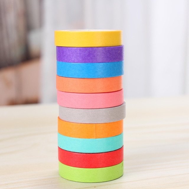 Set 10 cuộn băng dính washi màu trơn