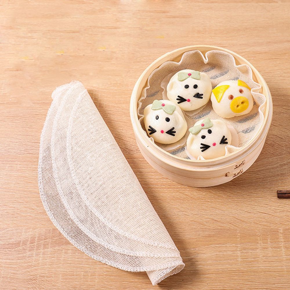 Tấm Vải Cotton Lót Nồi Hấp Bánh Bao Hình Tròn Chống Dính Tiện Dụng Cho Gia Đình