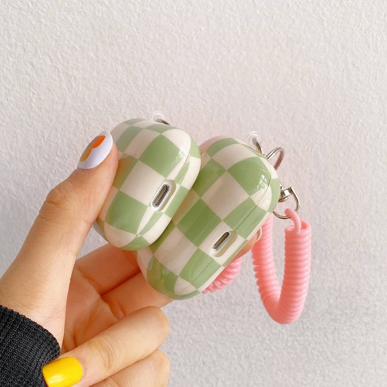 Vỏ Bảo Vệ Hộp Sạc Tai Nghe compatible AirPods3 compatible AirPods3 Pro compatible AirPods3 Họa Tiết Ca Rô Màu Xanh Matcha Thời Trang