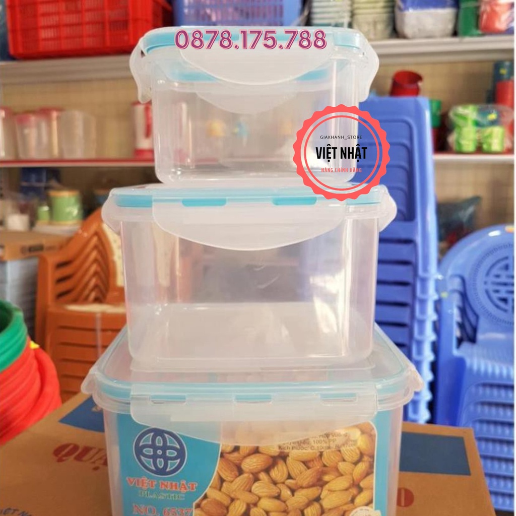 [Combo bộ 3] Hộp Đựng Thực Phẩm Việt Nhật Có Nắp Khóa Tiện Dụng - Bộ 3 hộp hình vuông loại xịn mã số 6537