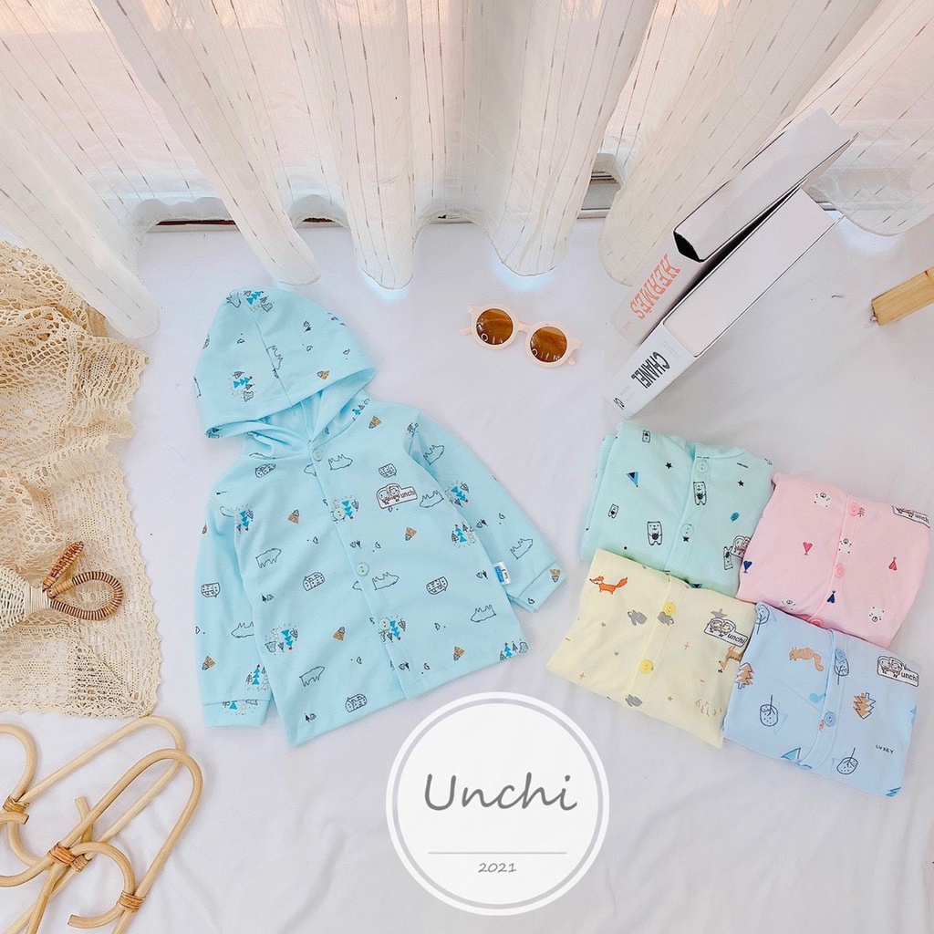 [SALE] Áo Nỉ UNCHI Chất Cotton Bé Trai, Bé Gái Họa Tiết Mới Nền Màu Có Mũ, Áo Nỉ Cho Bé Thu Đông  (QATE366)