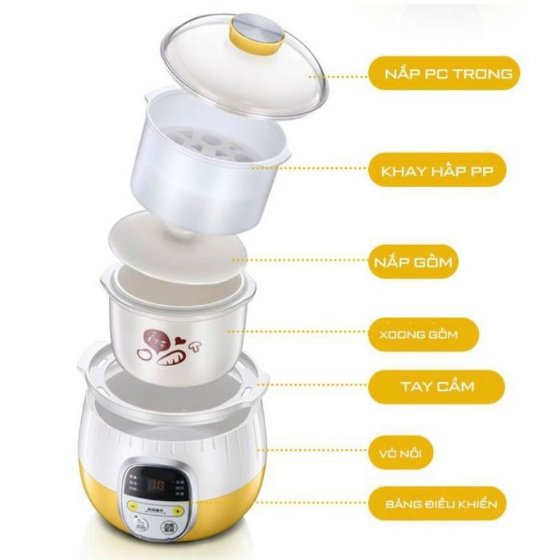 Nồi Nấu Cháo Chậm, Nồi Ninh Hầm Đa Năng BEAR Dung Tích 0,8L 1,6L Bản Quốc tế Bảo Hành 18 Tháng Chính Hãng - E84