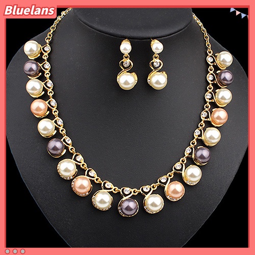 Bộ Vòng cổ + Bông Tai Đính Ngọc Trai Giả Cho Nữ