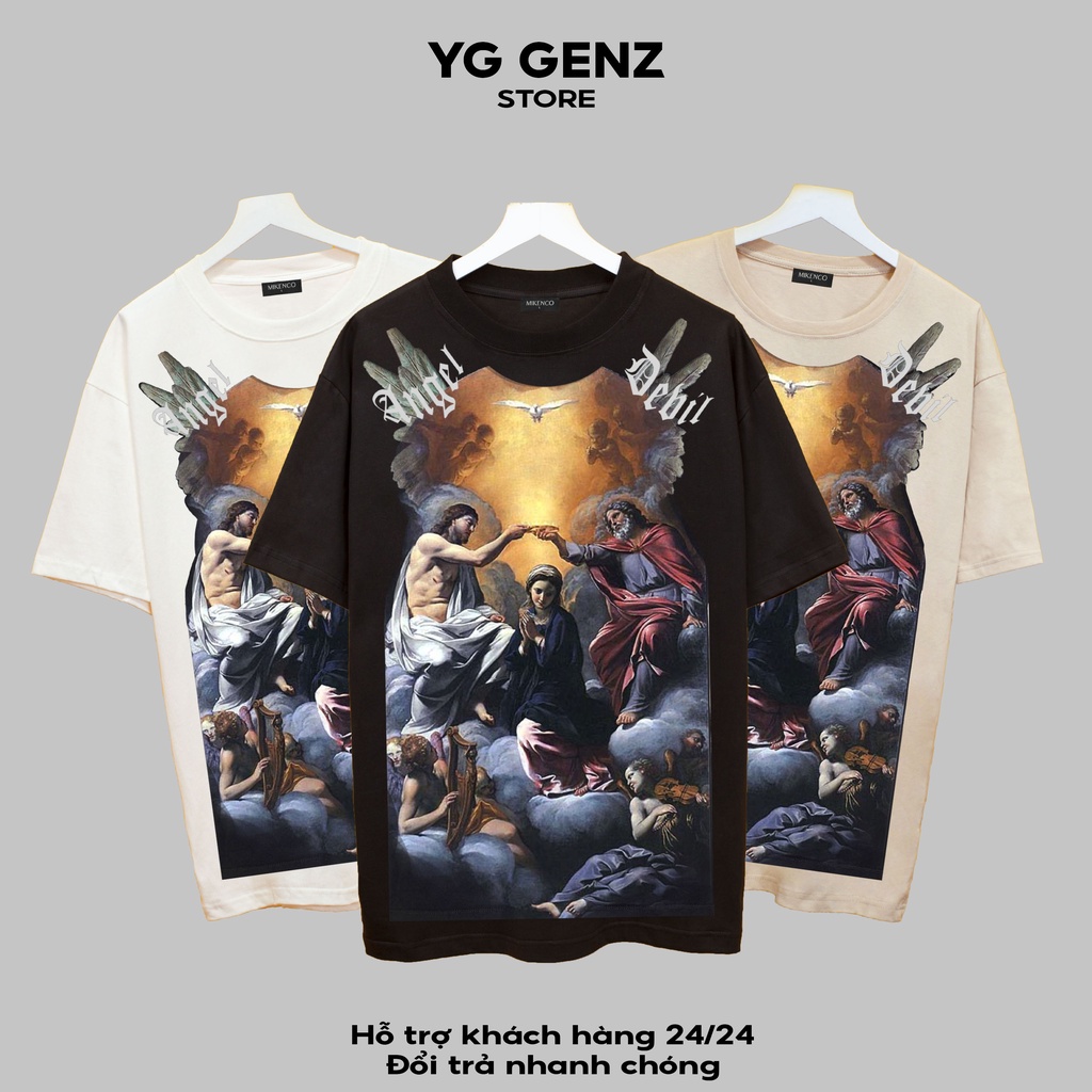 Áo thun MIKECO ANGEL DEBIL YGGENZ shop , Áo thun unisex nam nữ from rộng oversize chất liệu cotton 100%