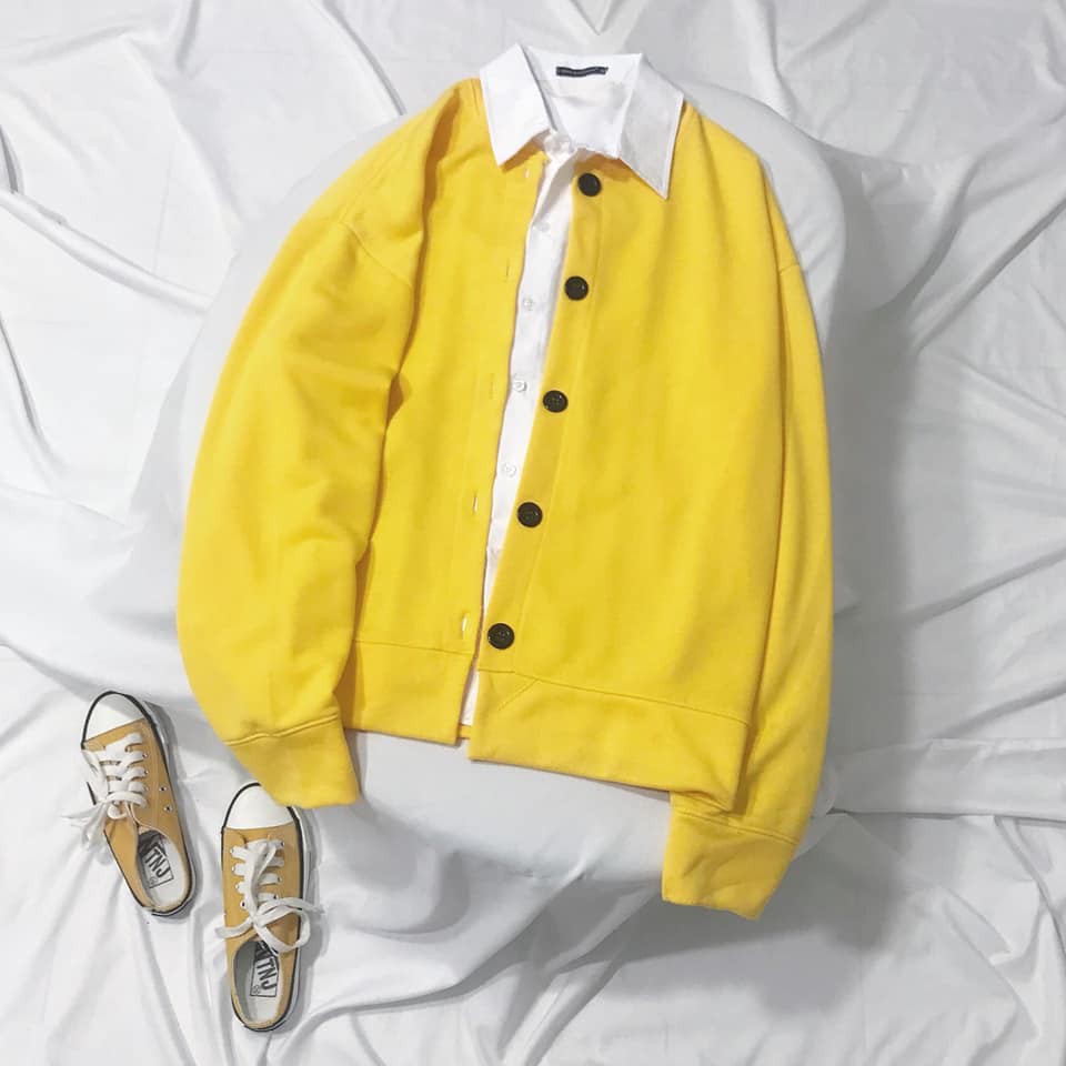 [2 ÁO] Combo set áo khoác cardigan nút tròn + áo sơ mi trắng dài tay unisex
