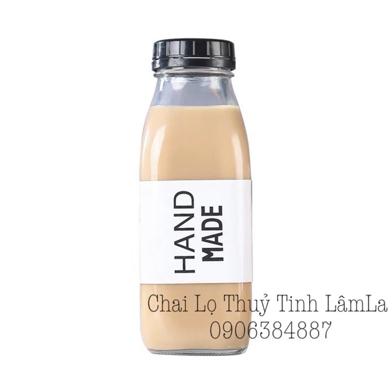 Chai Thuỷ Tinh Vuông Cao Eo Miệng Rộng Nắp Nhựa 500ml