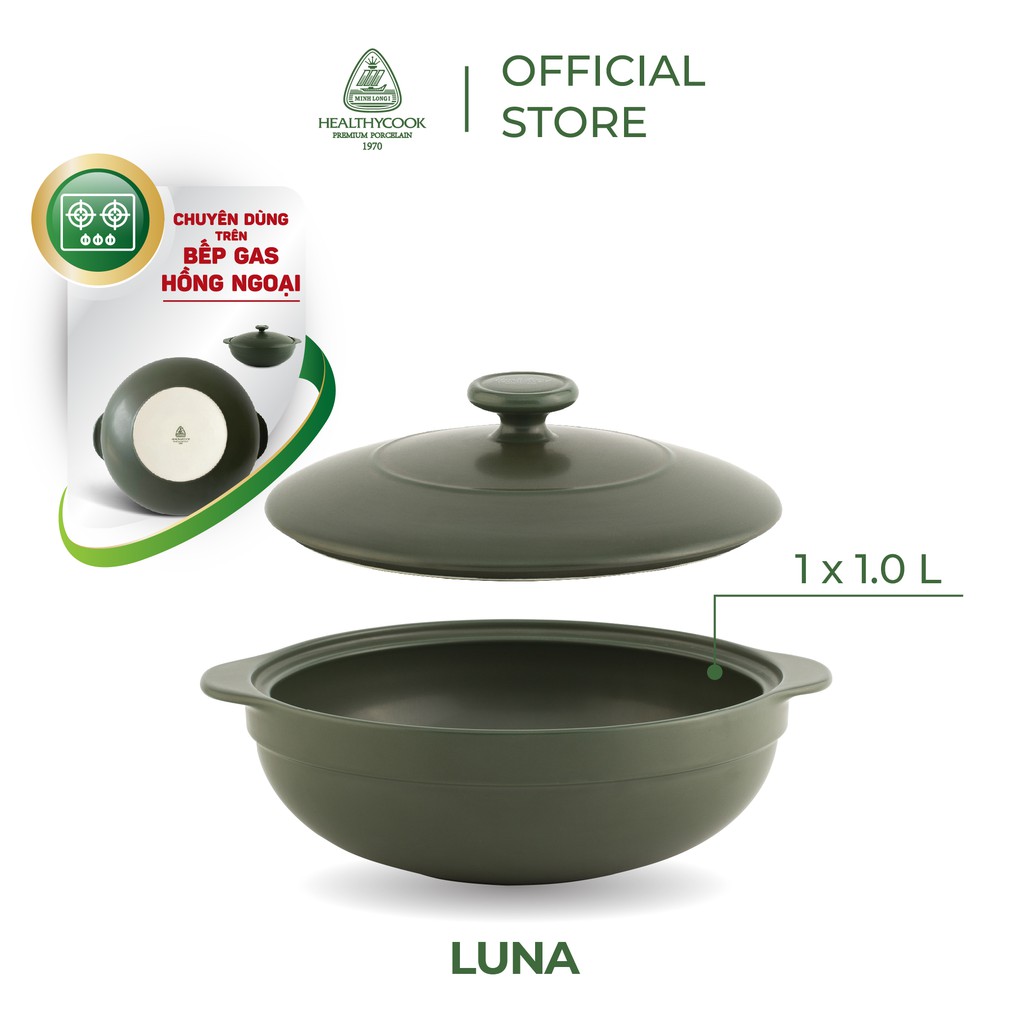 Combo nồi sứ dưỡng sinh Minh Long Luna 1.0L và vesta 2.0L dùng cho bếp gas, bếp hồng ngoại(combo3)