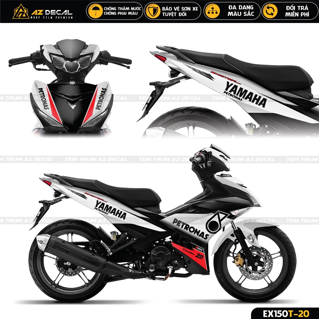 Tem Trùm Xe Exciter 150 Đẹp Mẫu Petronas Mới Nhất | EX150T-20 | Decal Dán Ex 150 Cao Cấp Màu Đen, Trắng, Đỏ
