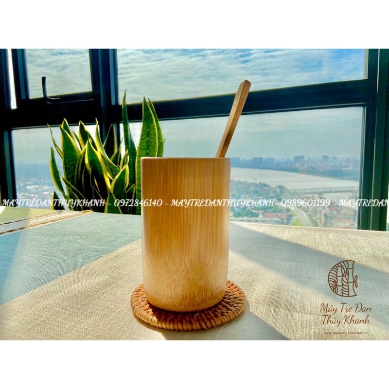 Bộ cốc tre uống trà uống nước + thìa tre + lót cốc mây