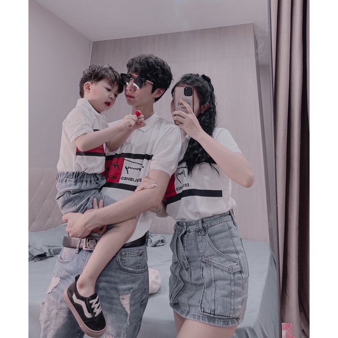 B131- ÁO POLO GIA ĐÌNH TRẮNG TONY