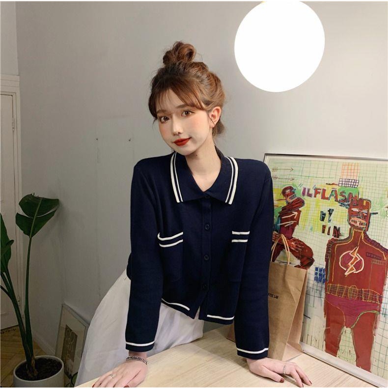 Áo khoác cardigan ZHELIHANGFEI dệt kim tay dài dáng rộng cổ bẻ thời trang trẻ trung cho nữ