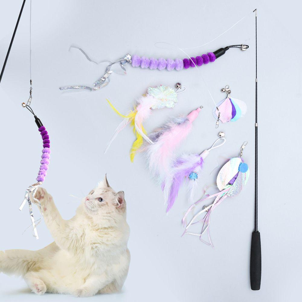 ZAIJIE24 Set 7 Gậy Đồ Chơi Họa Tiết Hoạt Hình Có Thể Điều Chỉnh Cho Mèo Cưng