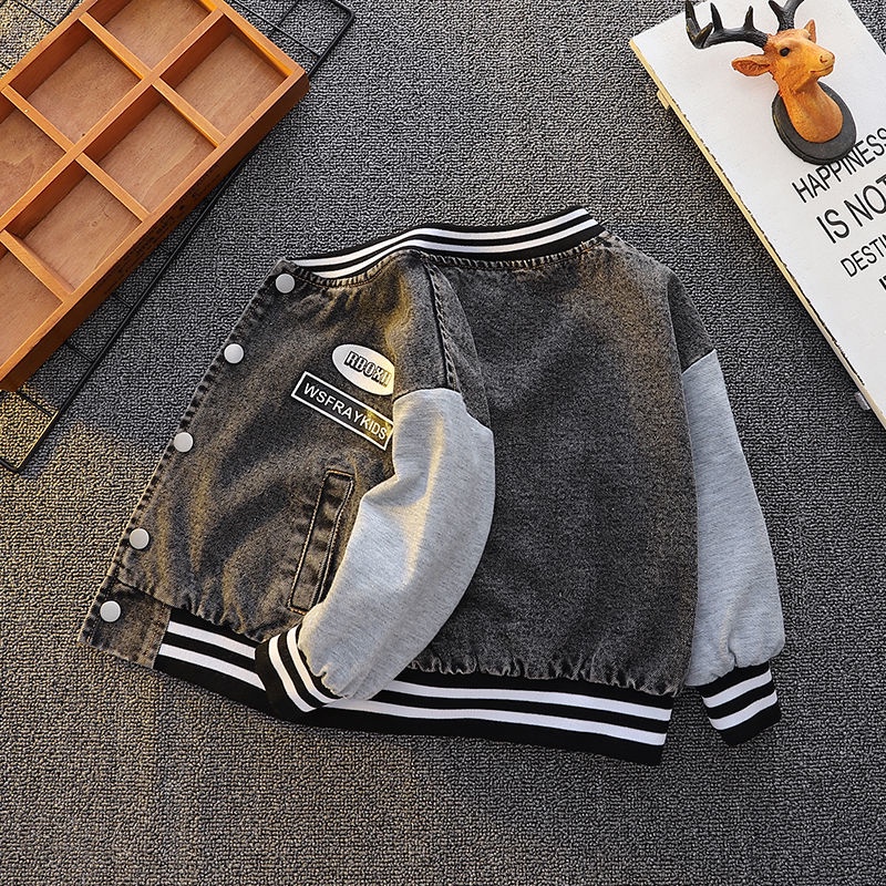 Áo Khoác Bóng Chày Vải Denim Thời Trang Mùa Xuân Dành Cho Bé Trai 2022