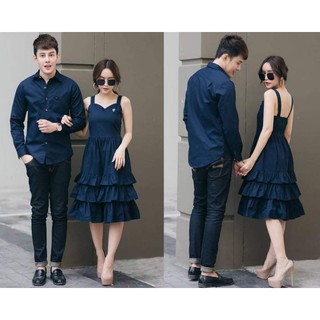 Đồ đôi nam nữ, sét váy áo đôi màu xanh đen thời trang