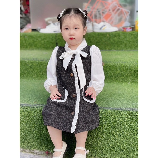 Váy dạ bé gái dài tay thu đông (𝘁𝗵𝗮̂𝗻 𝟮 𝗹𝗼̛́𝗽) [𝐅𝐑𝐄𝐄𝐒𝐇𝐈𝐏 𝐓𝐎𝐀̀𝐍 𝐐𝐔𝐎̂́𝐂] LINA KIDS- váy dạ đen tay lụa Hàng thiết kế