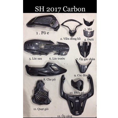Ốp Carbon Xe SH Việt 2017->2019 Full Bộ Chính Hãng Univer