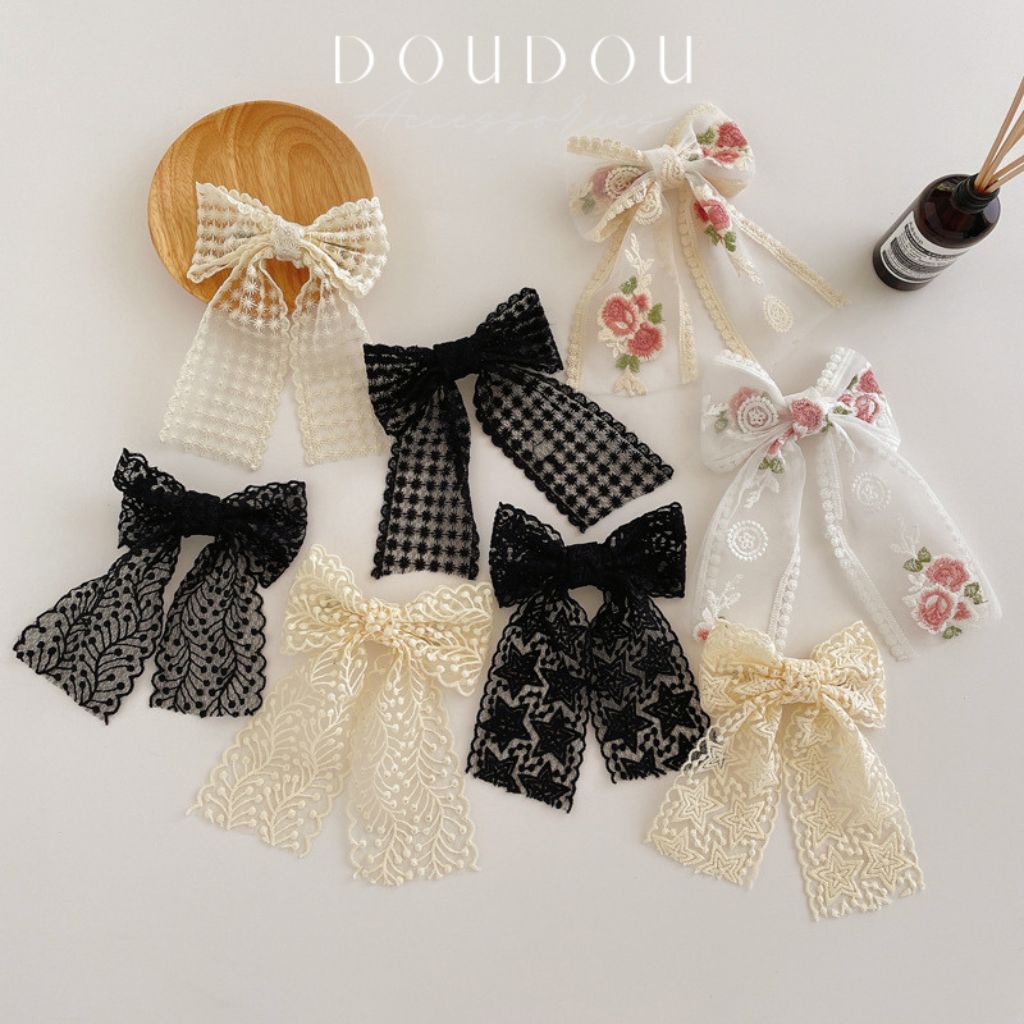Phụ kiện kẹp tóc xinh DOUDOU Cặp tóc Kẹp tóc nơ tiểu thư thêu hoa công chúa nàng thơ phong cách Hàn Quốc Hottrend FJ017