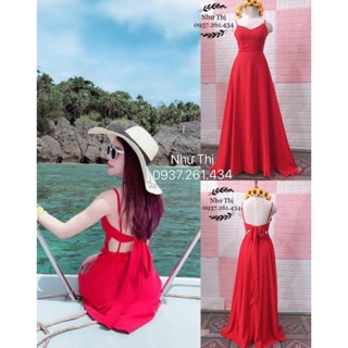 (miễn phí chỉnh sửa váy) có big Size đầm đỏ cột nơ lưng váy xòe