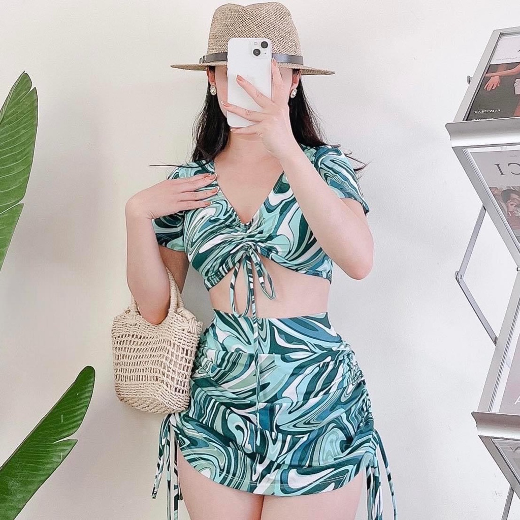 Bikini, Đồ Bơi Đi Biển Hai Mảnh Áo Rút Ngực Quần Rút Dây Hai Bên Hông Dễ Thương ODERI HM-103