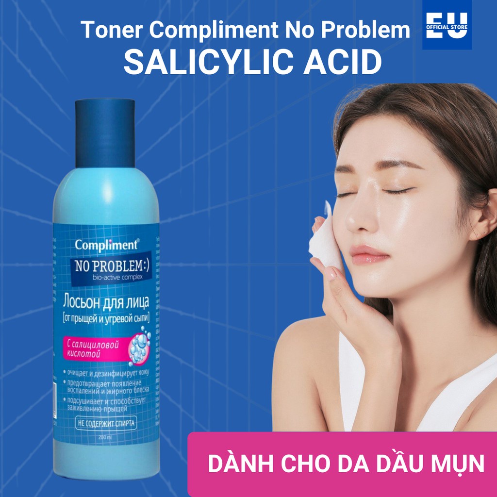 Nước hoa hồng Compliment No Problem 200ml giúp làm sạch da và giảm mụn