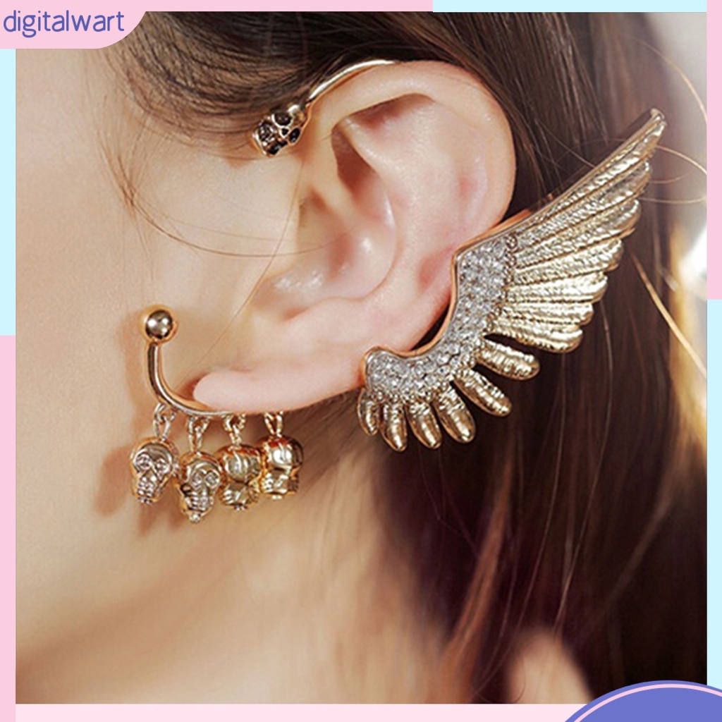 Khuyên vành tai trái kim loại hình đôi cánh đính đá thời trang cho nữ