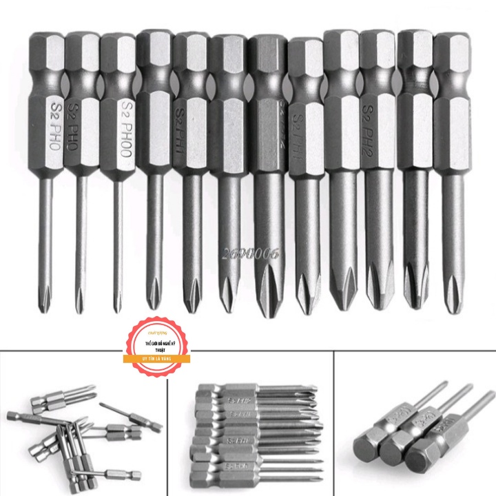 Bộ 12 mũi tô vít 4 cạnh chuôi lục giác dài 50mm cho khoan