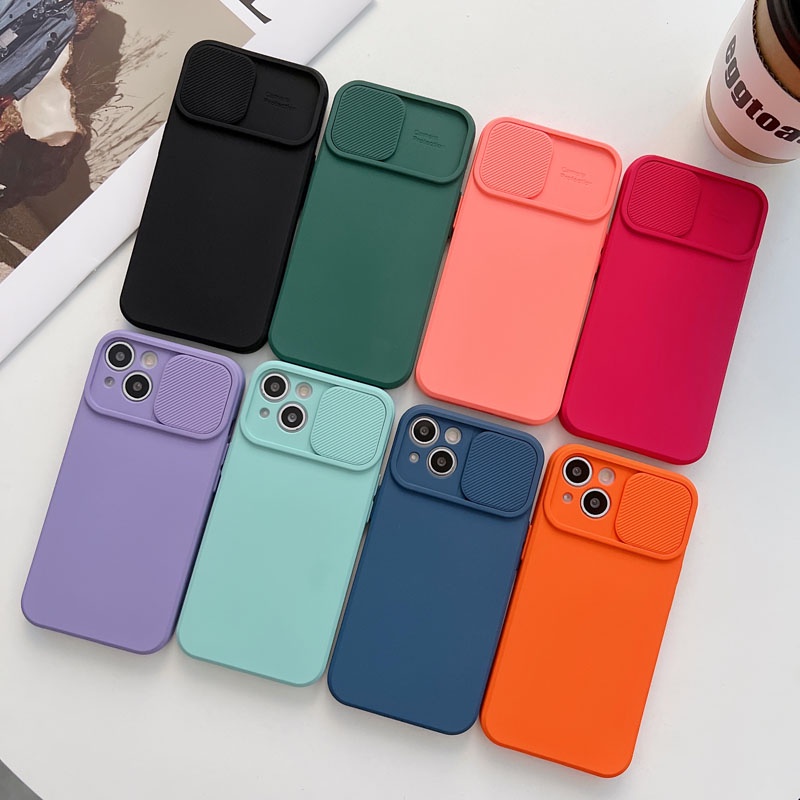 Ốp Điện Thoại Mềm Chống Sốc Có Nắp Trượt Bảo Vệ Ống Kính Máy Ảnh Cho iphone 13 14 14 15 pro max 14 plus 13 mini Sự Bảo Vệ