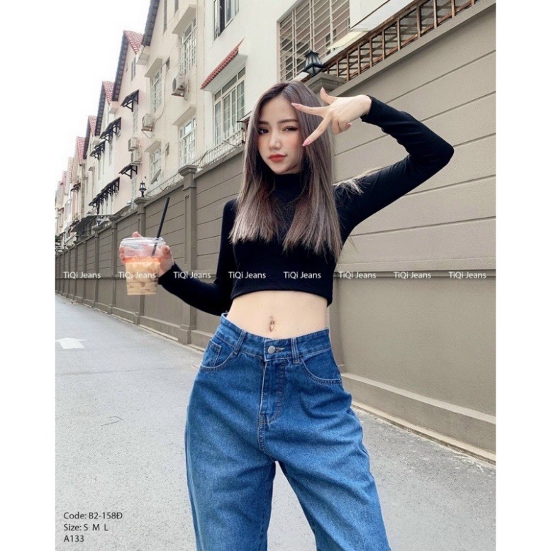 Quần jeans baggy lưng siêu cao, ống rộng dài, quần baggy mã A133